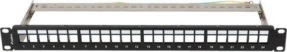 Prazni patch panel, 24 vrat, 1U, 19-palčni, FTP, za keystone module, Lanberg PPKS-0924-B, črn