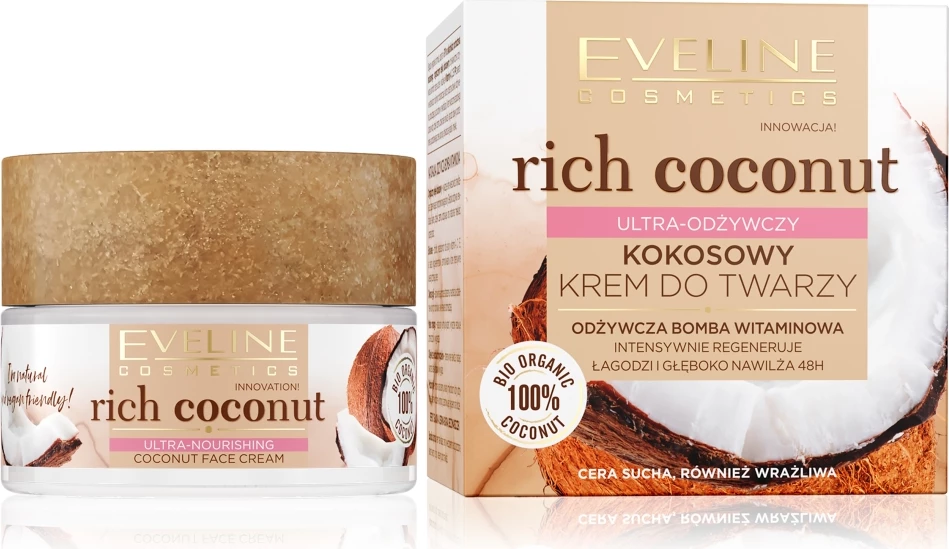 Vlažilna krema za obraz Eveline Cosmetics Rich Coconut Ultra-Nourishing, 50 ml