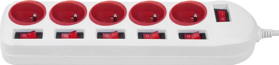 Razdelilec električne energije, 5 vtičnic, z vklopno stikalo, 250VAC/10A, 1,5 m, bel — Maclean MCE204