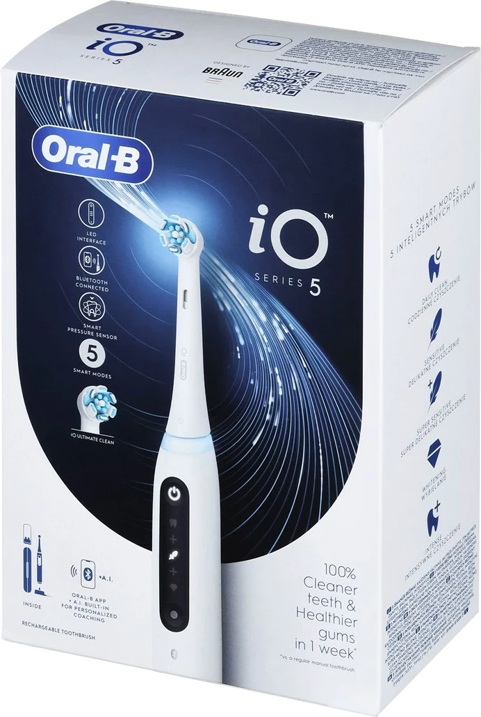 Električna zobna ščetka Oral-B iO5 Quite White, Braun
