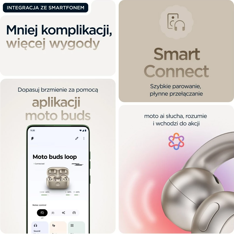 Brezžične slušalke z zanko za uho Motorola moto buds loop, bež