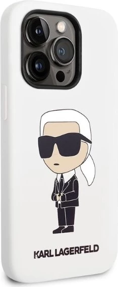 Silikonski ovitek Ikonik Karl Lagerfeld za iPhone 14 Pro 6,1", bel