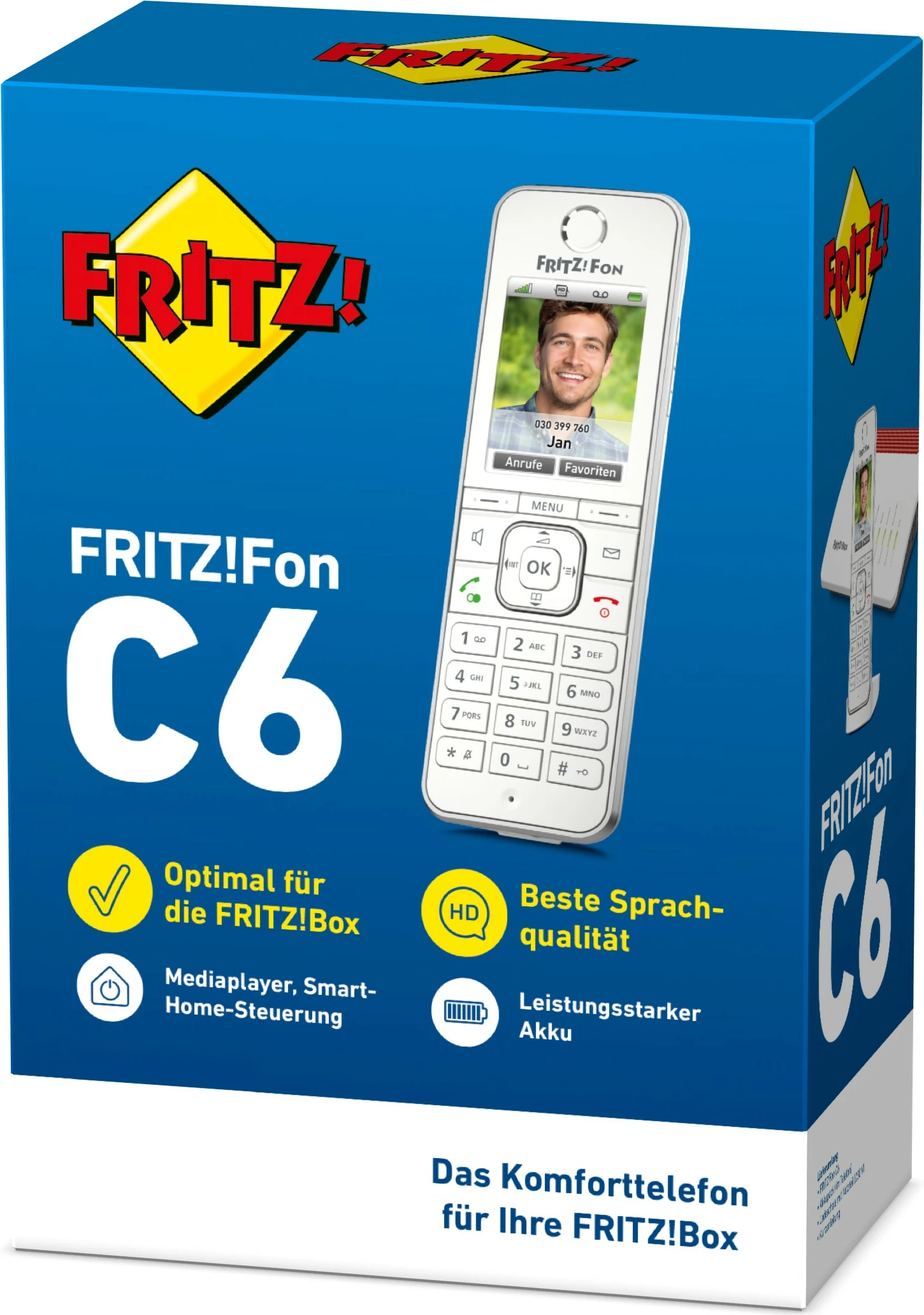 Brezžični telefon DECT, FRITZ!Fon C6, zvočnik, 300 stikov, bel