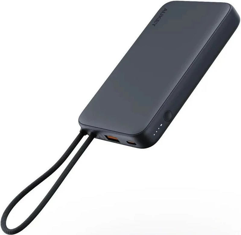 Power bank 10000 mAh, 22.5W, 4×USB, z vgrajenim kablom USB-C, AUKEY Spark Sling PB-Y53P, črn Power bank 10000 mAh, 22.5W, 4×USB, z vgrajenim kablom USB-C, AUKEY Spark Sling PB-Y53P, črn