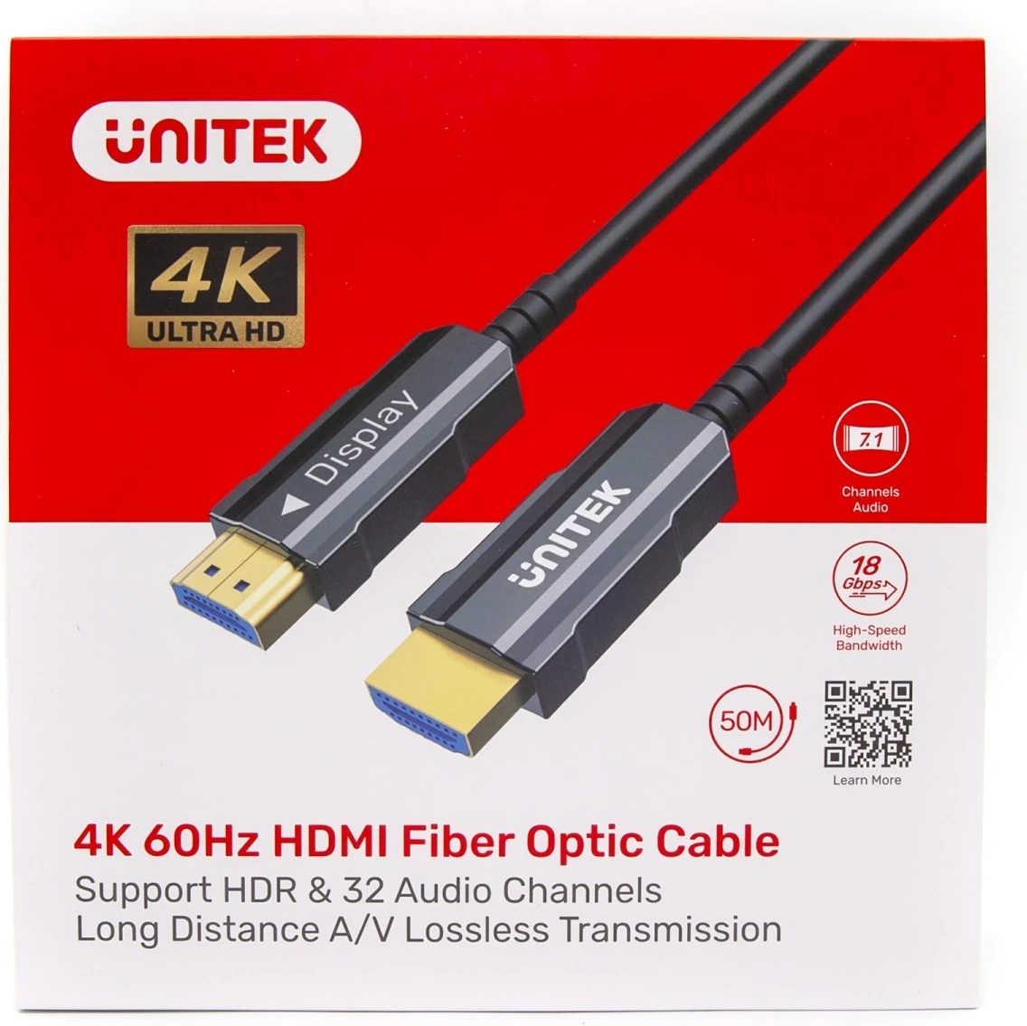 Optični HDMI kabel Unitek 2.0 AOC 4K 60Hz 40 m, črn