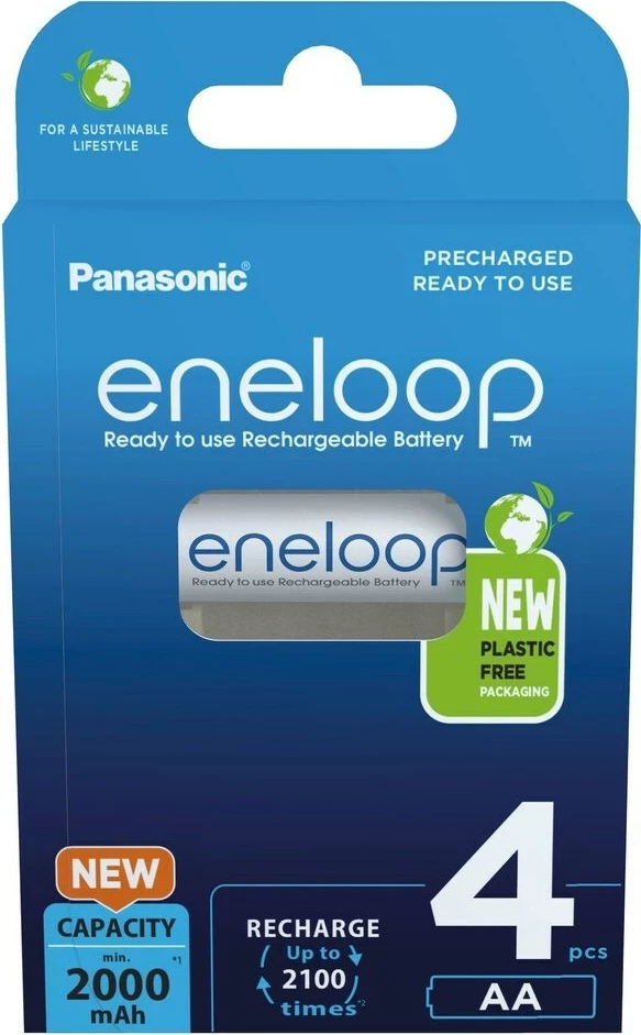 Polnilne baterije Eneloop AA 2000 mAh, 4 kosa, bele - Panasonic