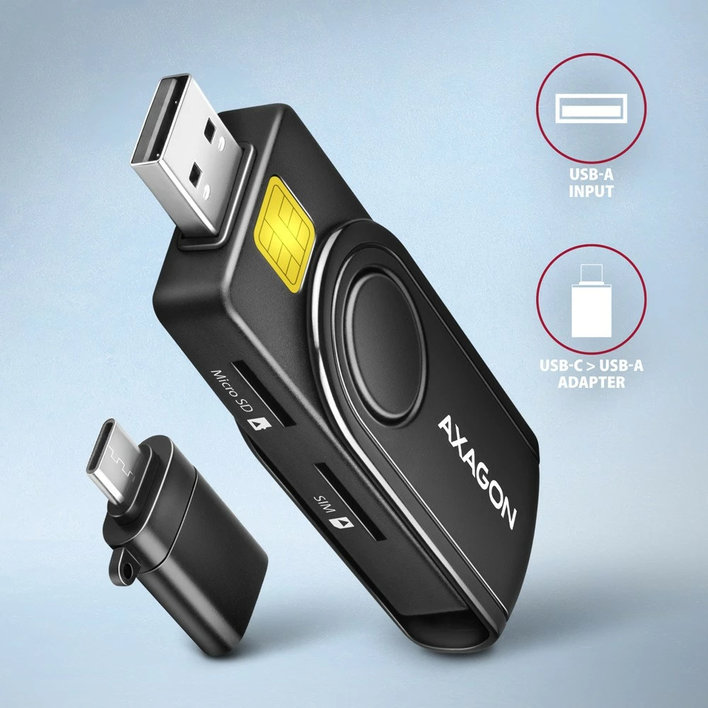 Večfunkcijski bralnik kartic AXAGON CRE-SMP2A, USB 2.0, SD/microSD/SIM/ID, črn