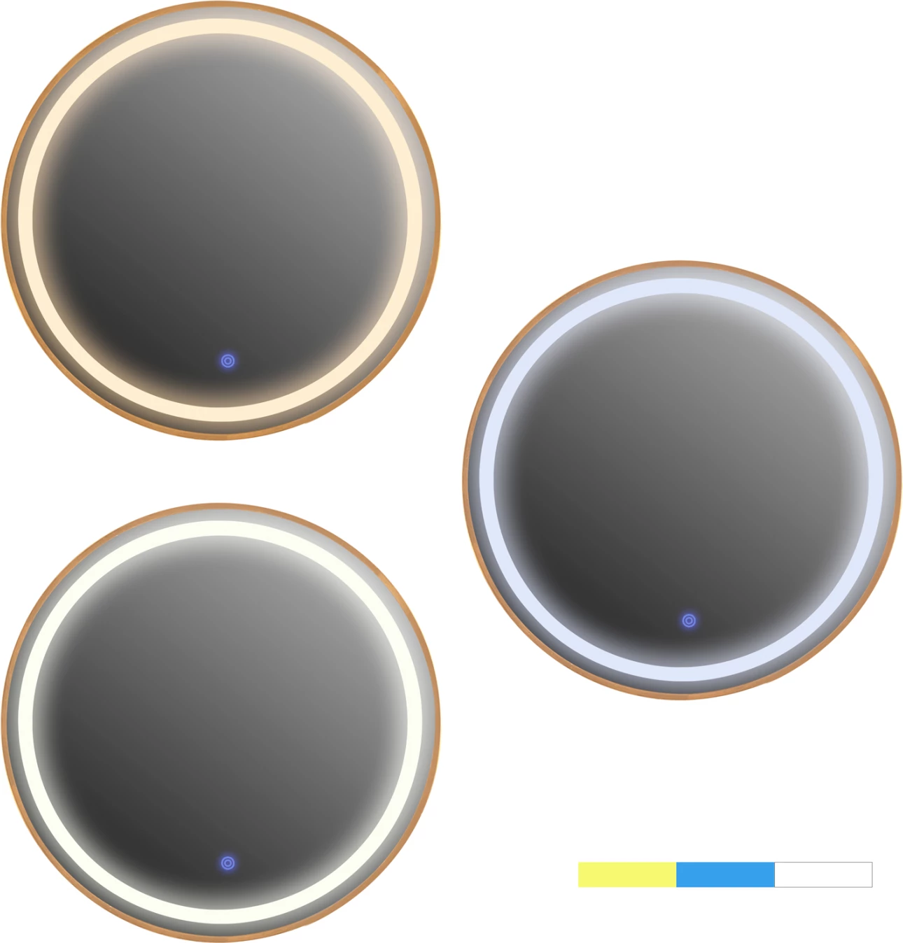 Stenska ogledala Rounder FH4503.30 aluminijast okvir v zlati barvi z LED osvetlitvijo Φ80cm