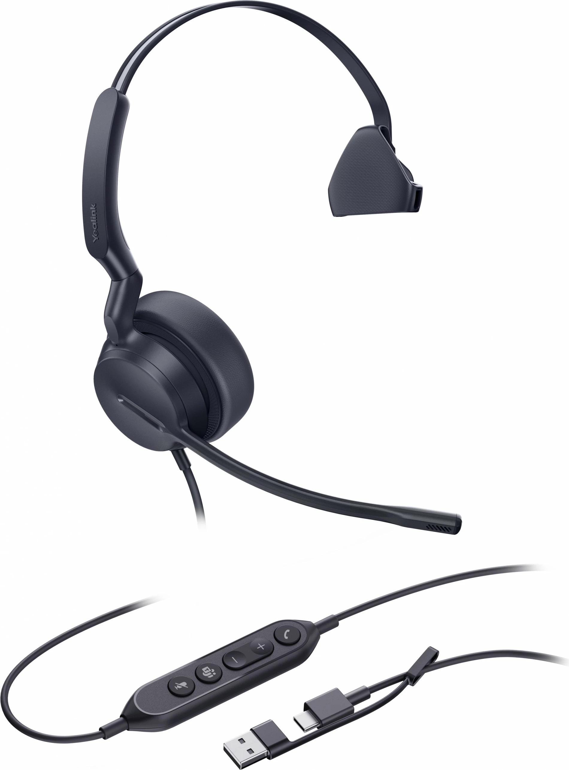 Monauralne slušalke za pisarno in klicni center Yealink UH44 Teams, USB-C/A, črne