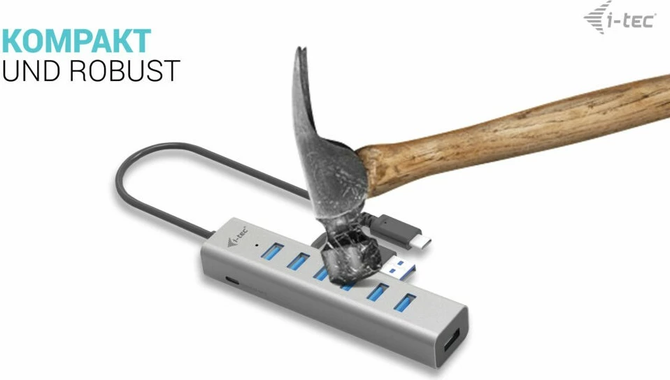 USB razdelilec I-Tec, 7 vrat USB 3.2 Gen 1, 5000 Mbit/s, kovinski, 0,3 m, siv