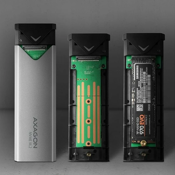 Zunanji računalniško ohišje za NVMe M.2 SSD, USB-C 3.2 Gen 2, 42–80 mm, srebrno/črno — AXAGON EEM2-UG2 Zunanji računalniško ohišje za NVMe M.2 SSD, USB-C 3.2 Gen 2, 42–80 mm, srebrno/črno — AXAGON EEM2-UG2