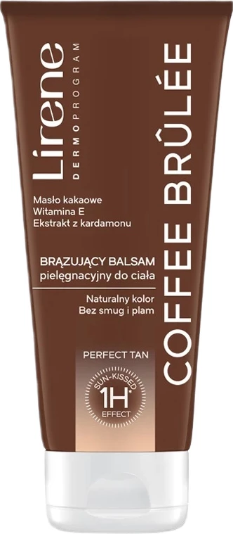 Negovalni balzam za telo z učvrščevalnim zagorelcem Lirene Perfect Tan Coffee Brulee, 200 ml