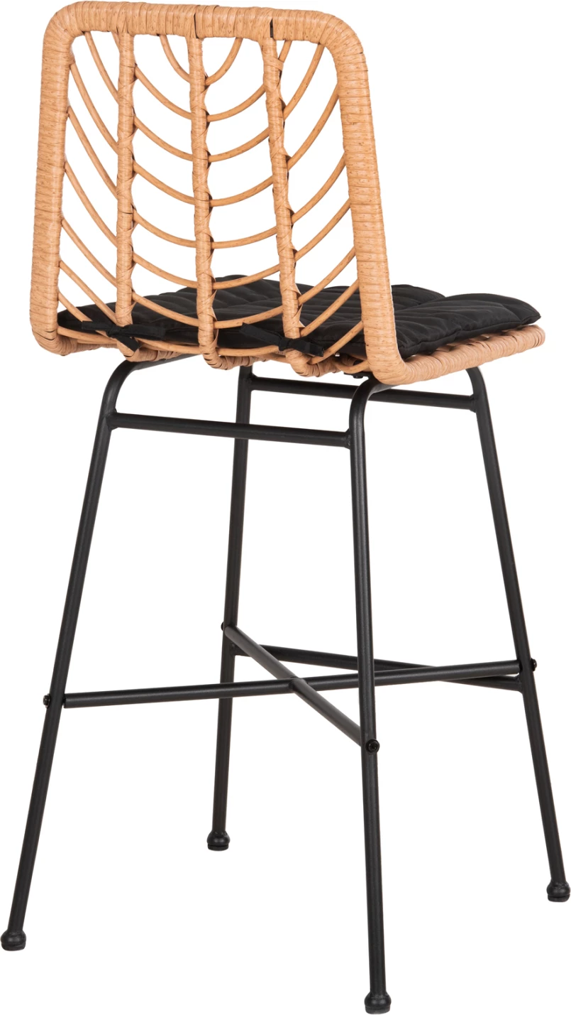 Barski stol srednje višine GERALD FH5707.11 kovina in blazina v črni barvi - pletenje v bež 47x47x101H cm