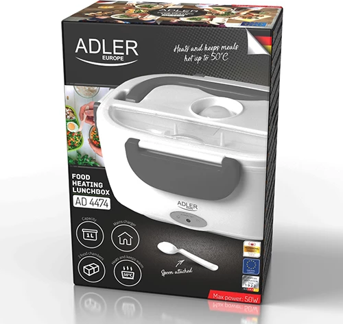 Električna posoda za kosilo Adler AD 4474, 1 L, do 50 W, 2 predelka, žlica, siva