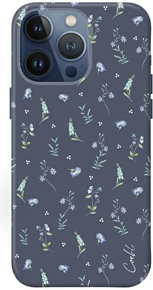 Ovitek za iPhone 15 Pro UNIQ Coehl Prairie, cvetlični, mornarsko moder