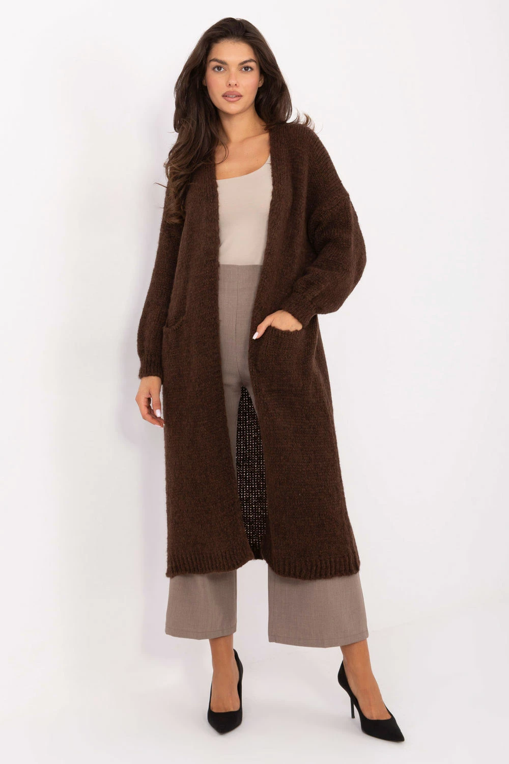 Dolgi pulover za ženske Italy Moda 218426, rjav