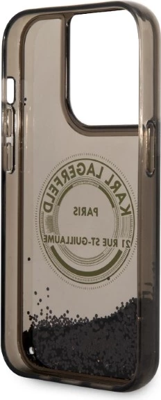 Ovitek za telefon s tekočimi bleščicami Karl Lagerfeld Liquid Glitter RSG za iPhone 14 Pro, črn