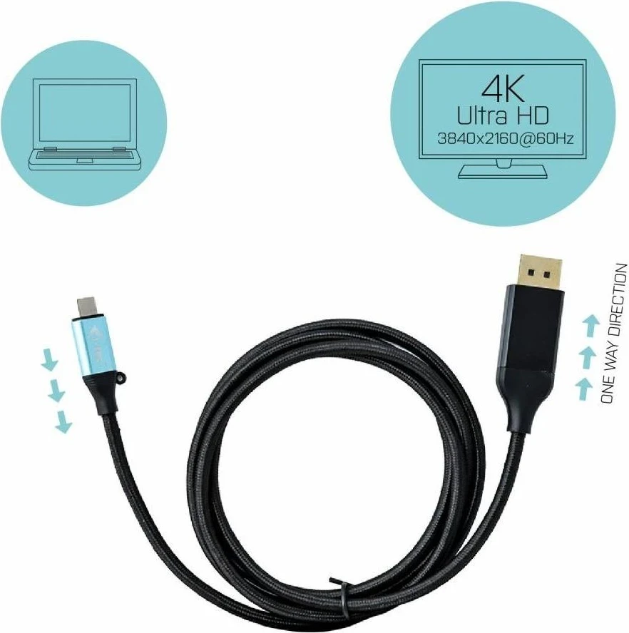 Kabel USB-C na DisplayPort i-tec, 4K Ultra HD, 150 cm, črn