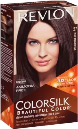 Barva za lase Deep Rich Brown 27, brez amonjaka, Revlon Colorsilk, unisex