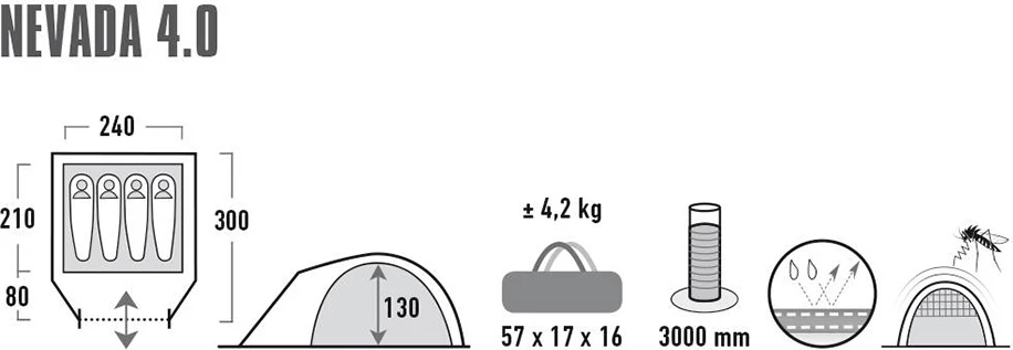 Šotor za 4 osebe High Peak, siv