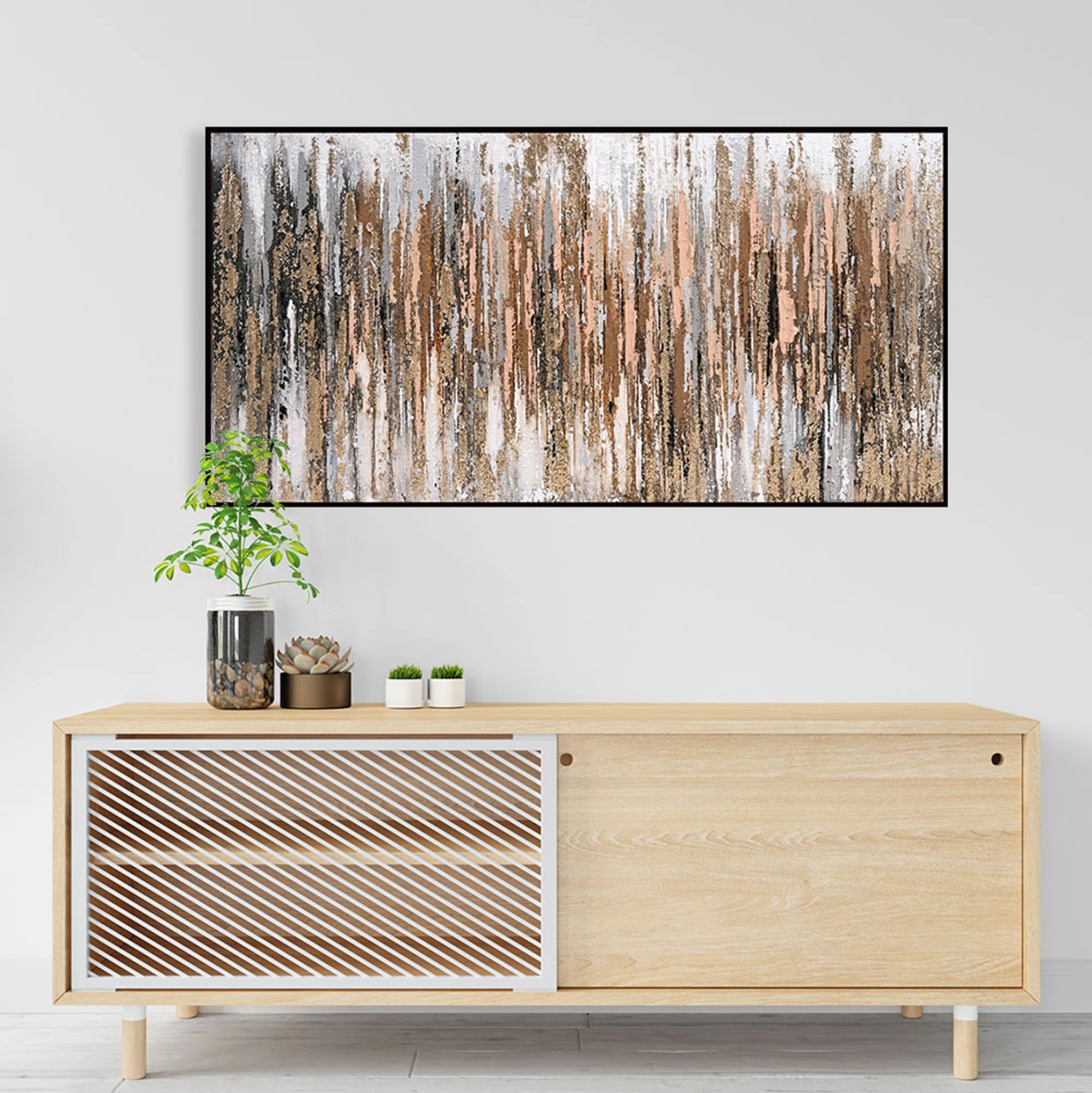 Stenska slika abstraktna FH4574.01 črn PS okvir-platno 142x4.5x72Hcm