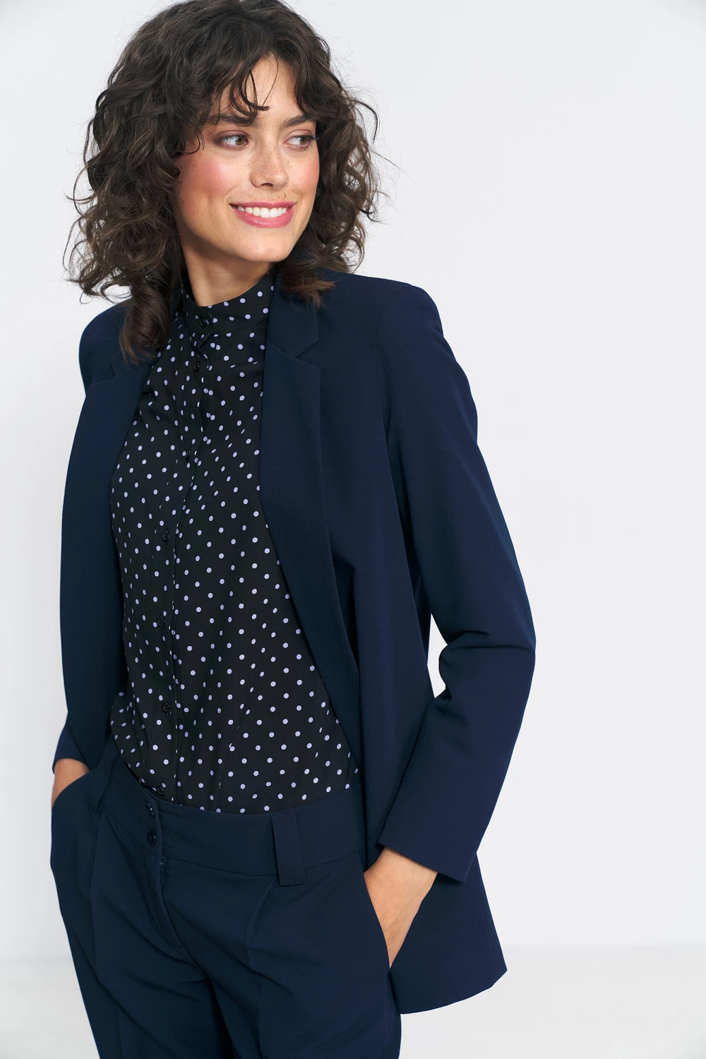 Elegantni odprti blazer, Nife 216874, temno moder