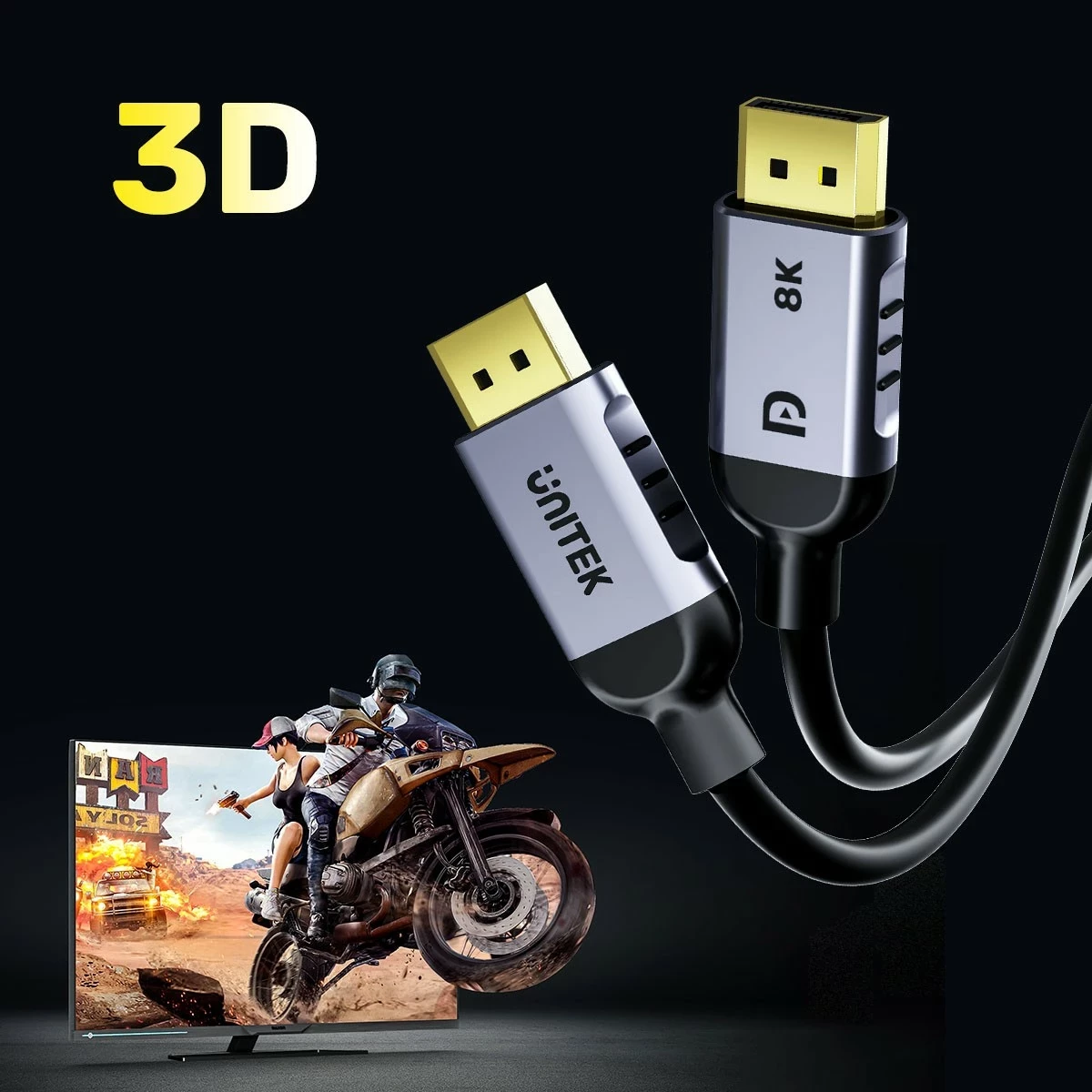 Kabel DisplayPort 1.4, 1 m, črno-srebrn — Unitek