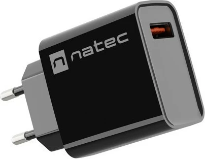 Stenski polnilec 1x USB-A, 18W, črn Natec Ribera NUC-2058