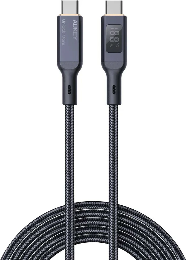 Kabel USB-C na USB-C, AUKEY CB-MCC102, 1,8 m, LED, 100W PD, črn
