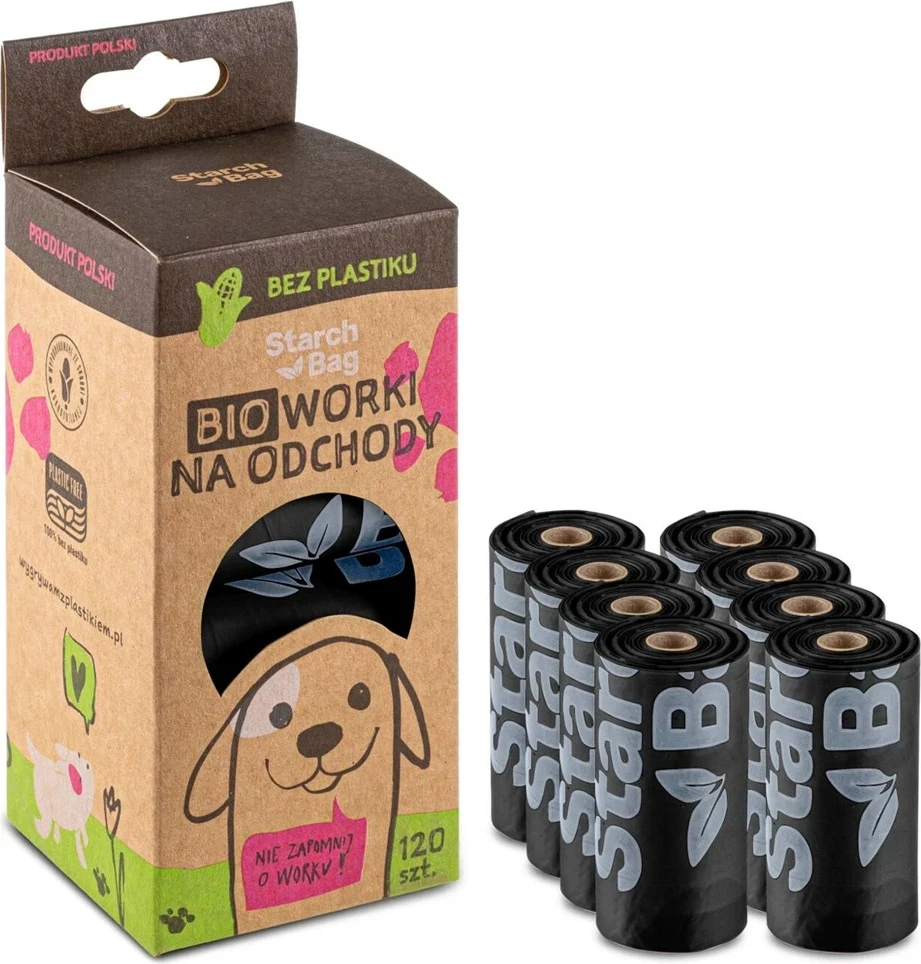 Kompostne vrečke Starch Bag BIO za iztrebke, 8x15 kos, črne
