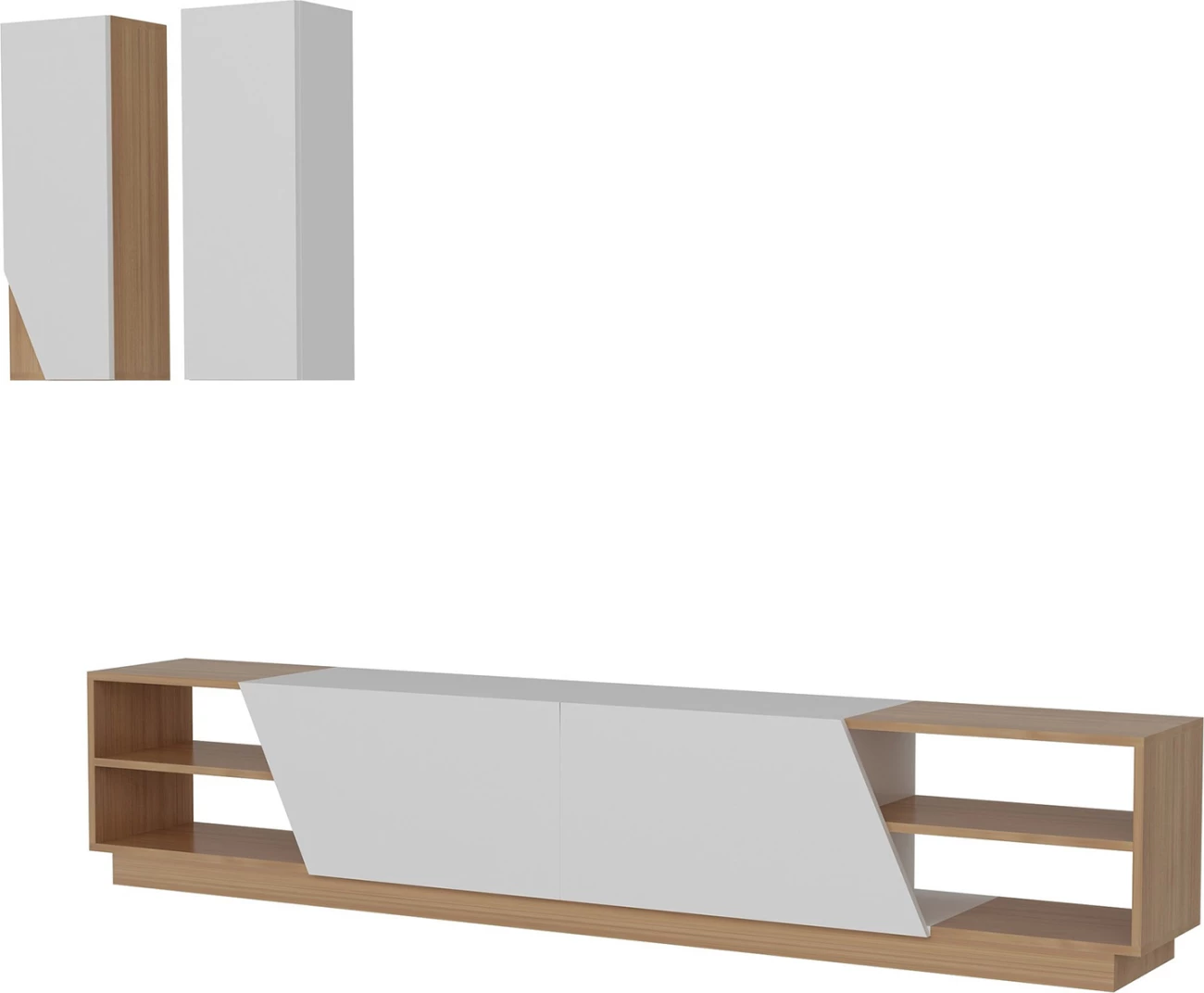 Pohištvo za TV belo-oreh melamin talna enota in stenske omarice 240x37.5x47Hcm.FH9439.01