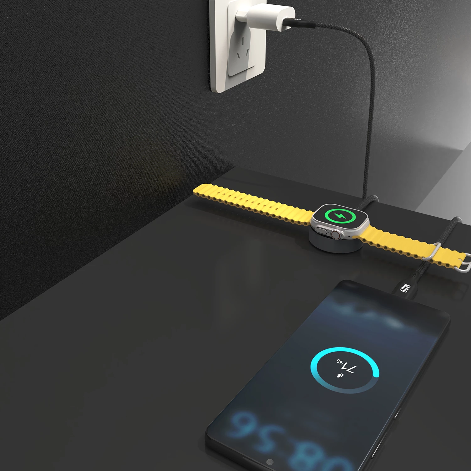 Kabel za polnjenje 2-v-1, 60 W PD, za Apple Watch/USB-C Dudao A12MaxC, črn