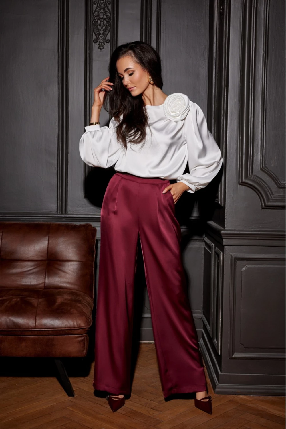 Široke ženske hlače Roco Fashion 204910, rdeče