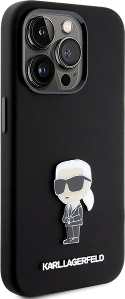 Zaščitni ovitek s kovinskim značkom Karl Lagerfeld za iPhone 15 Pro, silikonsko-TPU, črn