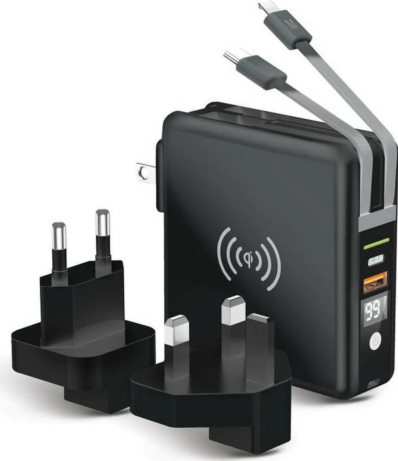 Multifunkcijski polnilec Forcell F-ENERGY 5v1, 10000 mAh, 20W PD, brezžični 15W, s kablom Type-C/Lightning, črn