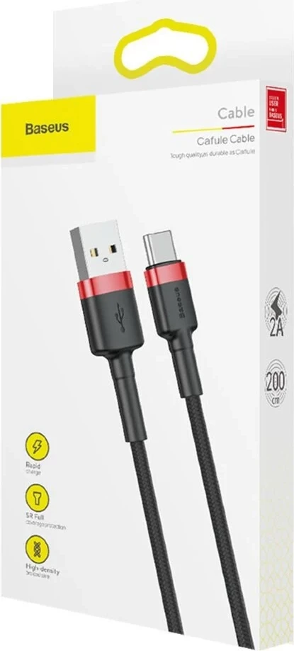USB kabel, 2 m, USB A na USB C, črn in rdeč Baseus Cafule