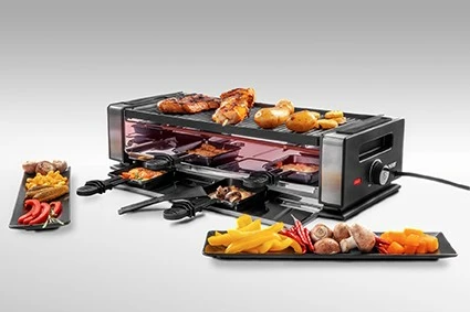 Grill raclette za 8 oseb UNOLD 48730, plastika, nerjaveče jeklo, črn Grill raclette za 8 oseb UNOLD 48730, plastika, nerjaveče jeklo, črn