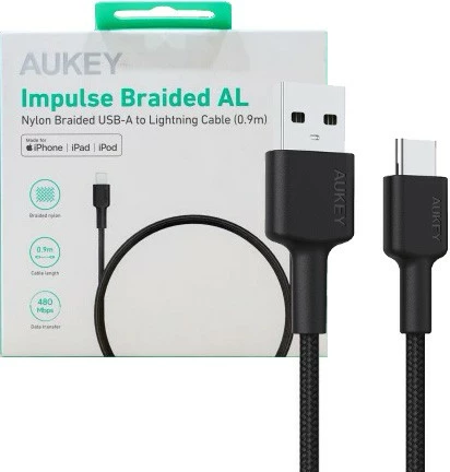 Kabel USB-A na USB-C, 0,9 m, 60 W, najlon, črn — AUKEY CB-CD30