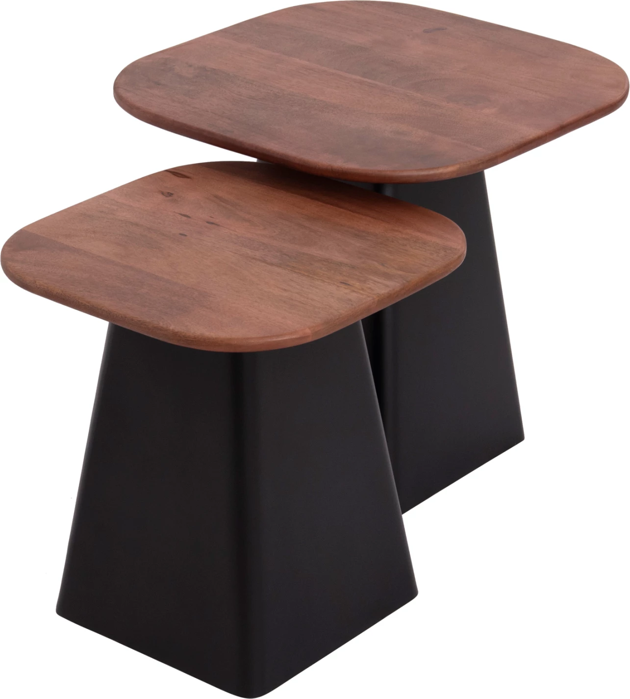 Klubske mizice 2 kosa VAIOLA FH9998 z mangovim lesom in črnimi kovinskimi podstavki 40x40 & 50x50 cm