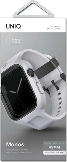 Ovitek z trakom za Apple Watch 44/45 mm UNIQ Monos, siva, komplet 2-v-1