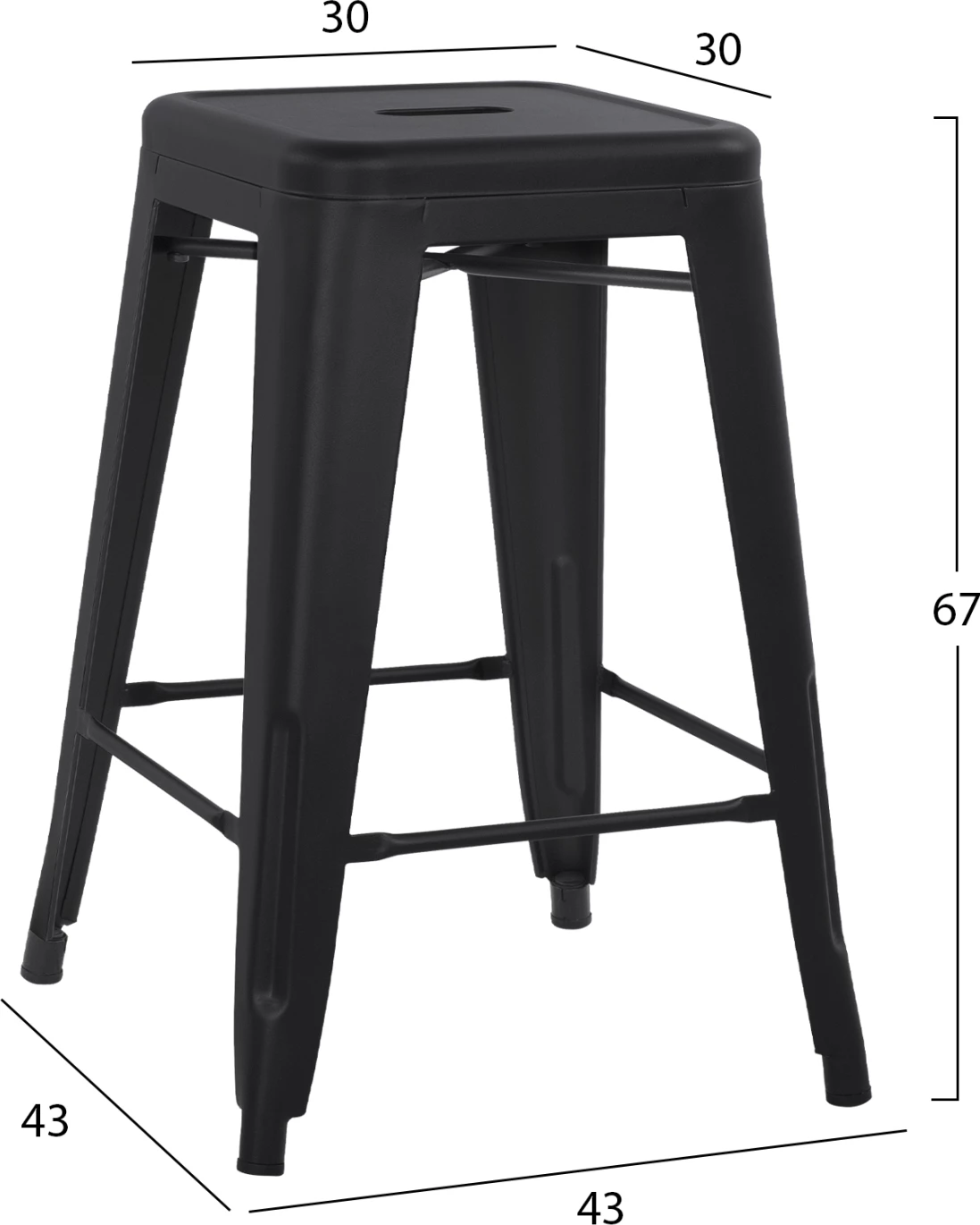 Barski stol srednje višine MELITA-PRO FH8573.42 kovinski v mat črni barvi 43x43x67Hcm