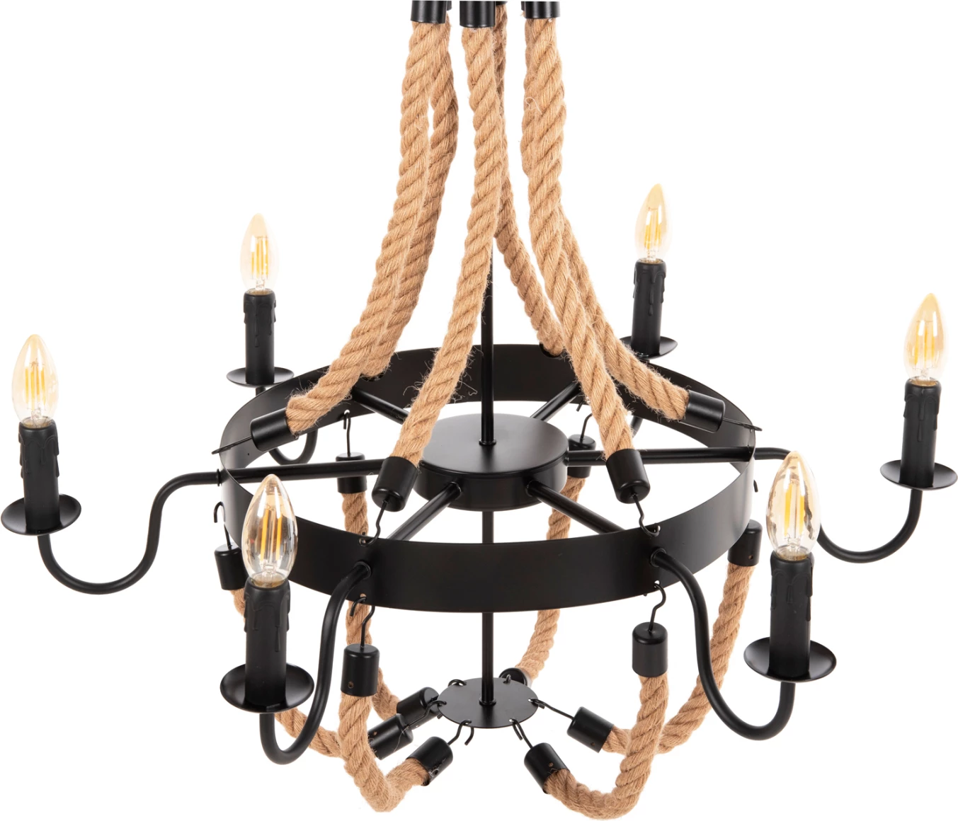 Stropna viseča svetilka FH4177 6-delna z vrvjo in črnim kovinskim 74x74x123Hcm