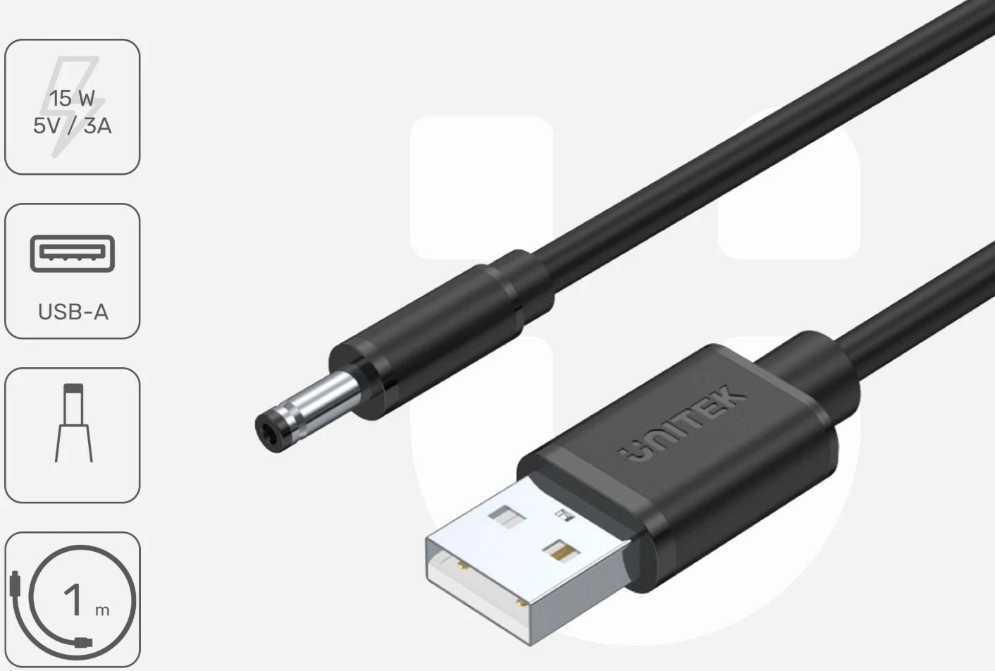 Napajalni kabel USB - DC 3,5/1,35 mm, 100 cm, črno Unitek