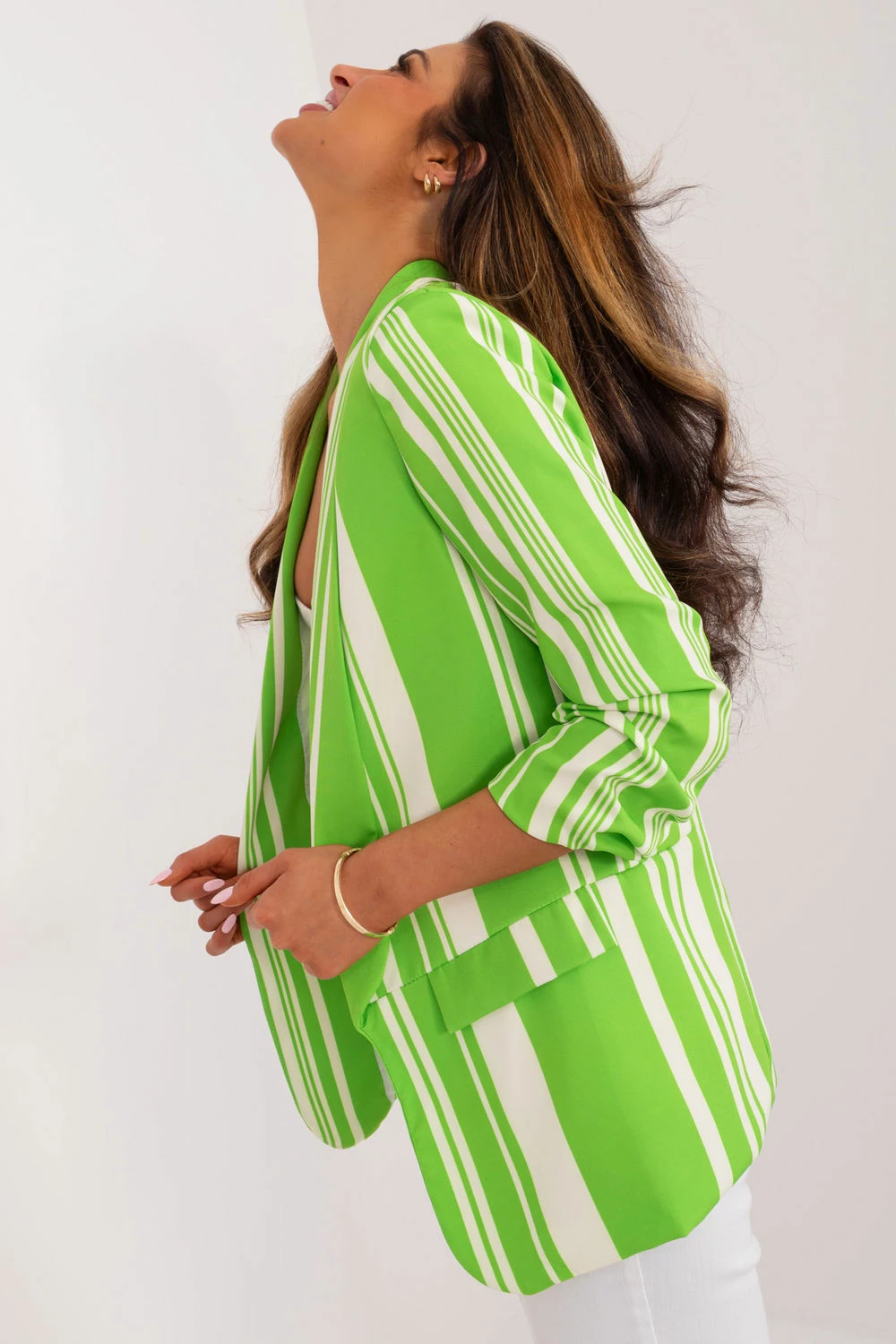 Blazer z zelenimi črtami Italy Moda 196572, zelen