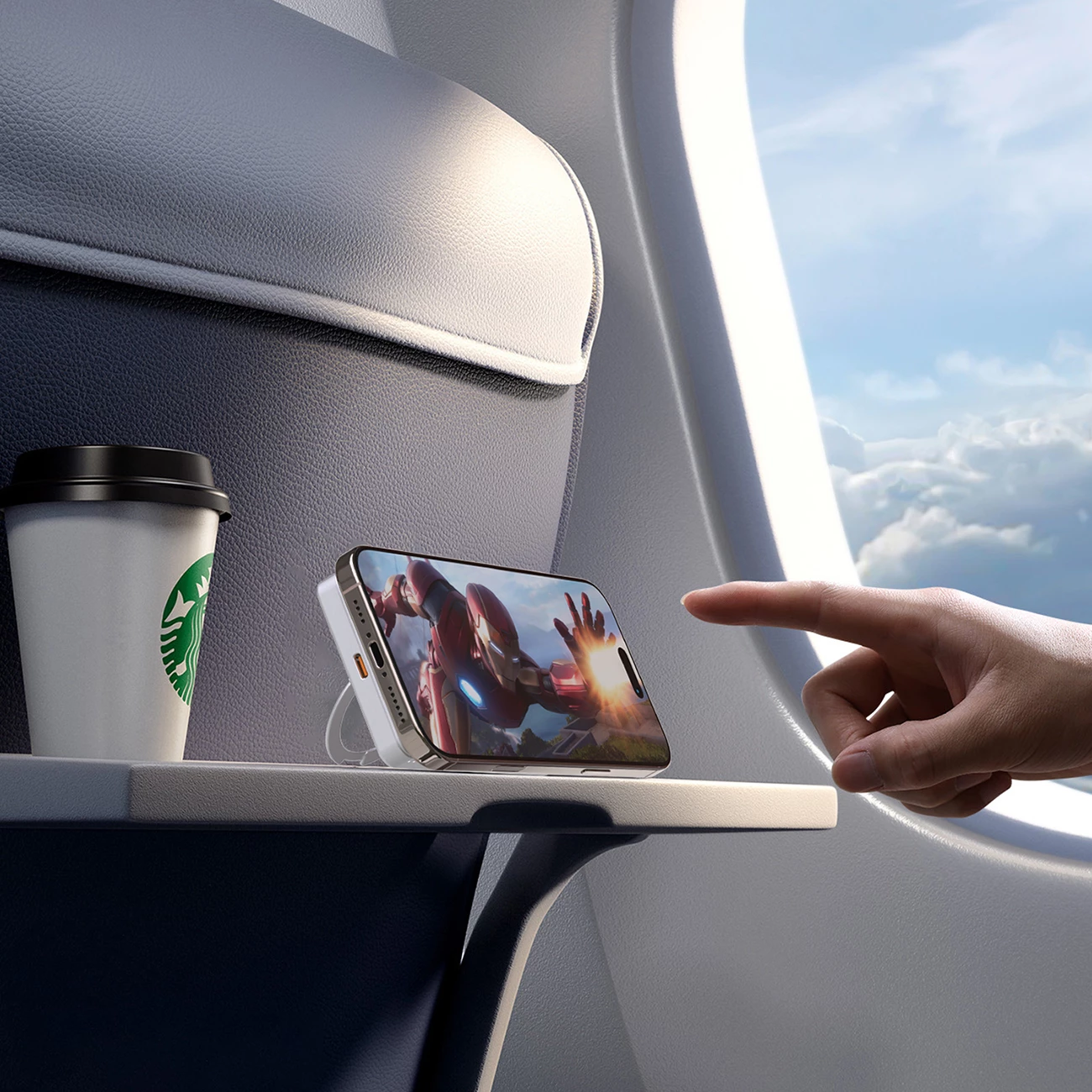 Powerbank, 10000 mAh, MagSafe, kovinska ohišje, z obročem za stojalo Dudao K28, srebrn