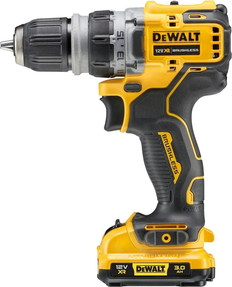 Vrtalnik in vijačnik DeWalt DCD703L2T-QW, 12 V, 3 Ah, 2 bateriji, rumen