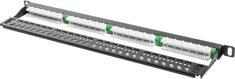 Patch panel 24 portov, CAT 5e, 0.5U, črn Lanberg PPU5-0024-B