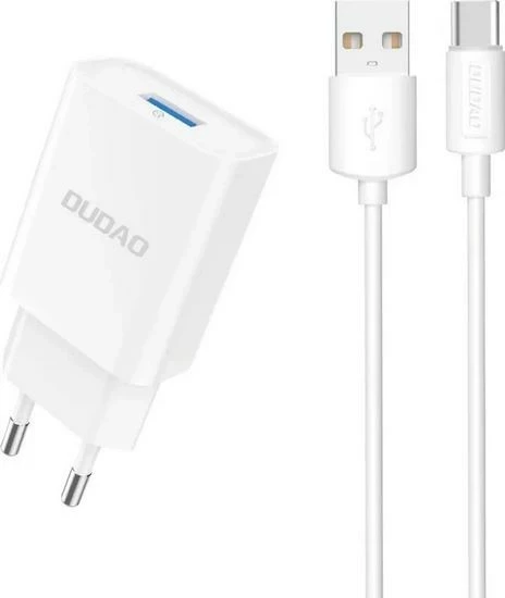 Polnilec z napajalnikom Dudao A4EU, z USB-A/USB-C kablom, bel