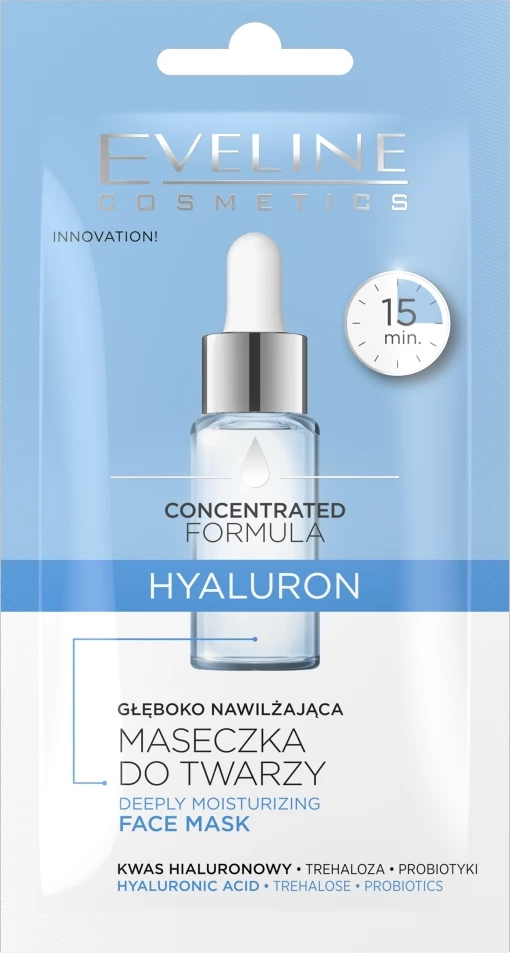 Globoko vlažilna maska za obraz Eveline Cosmetics Deep Hydrating Hyaluron, 8 ml