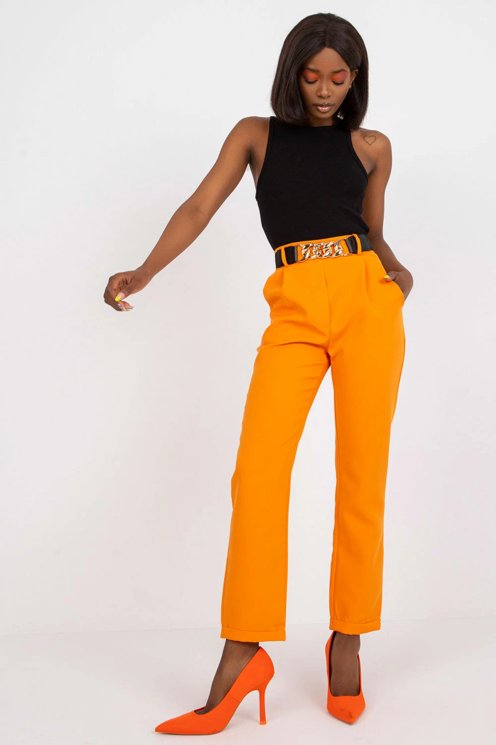 Hlače za ženske z visokim pasom, Italy Moda 179695, oranžna